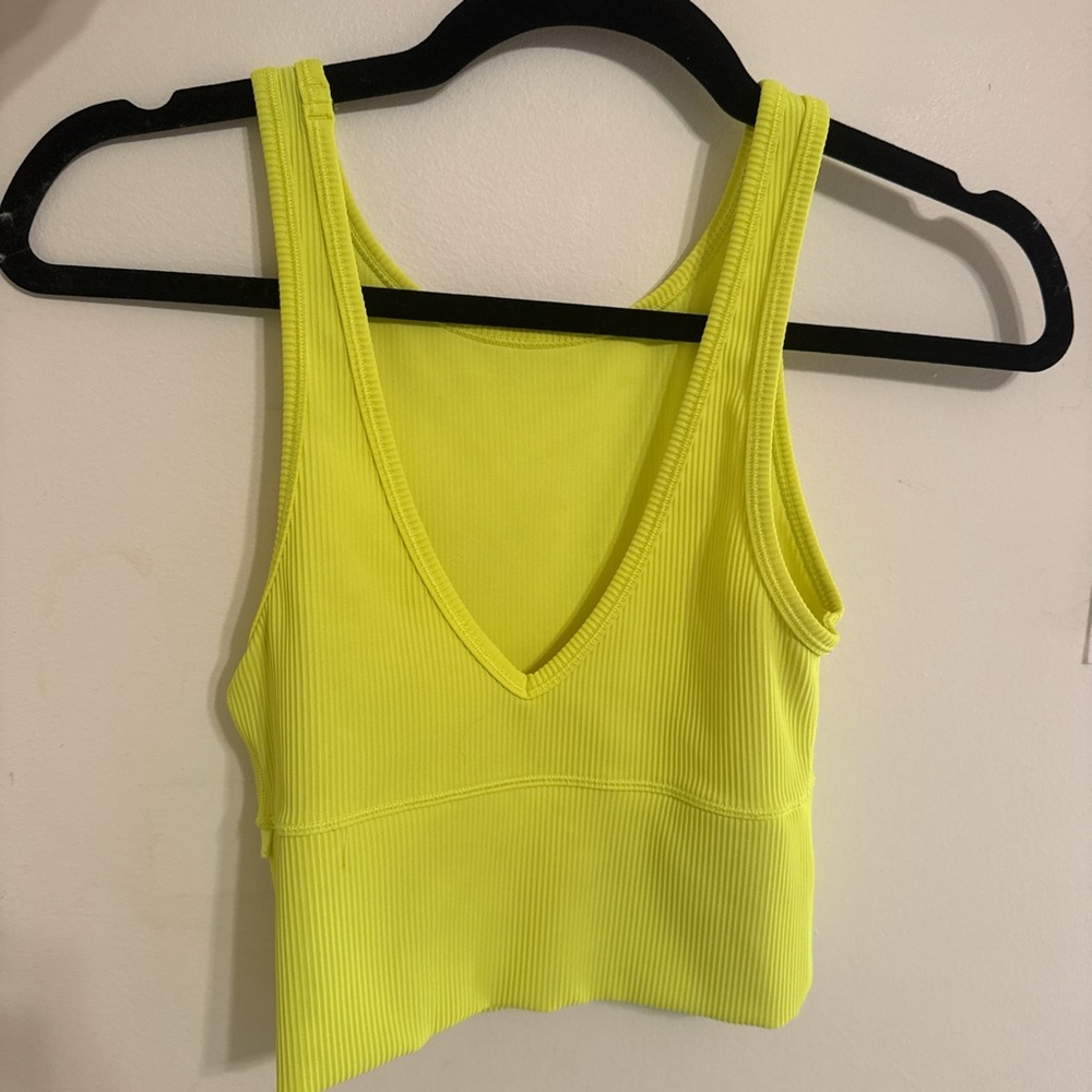 Lululemon Power Pivot Yellow Ribbed Tank Top Size 2 - Reversible